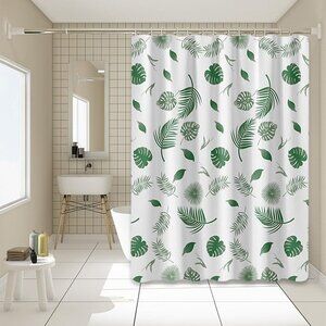 Tropical green and white floral eucalyptus summer shower curtain 72x72